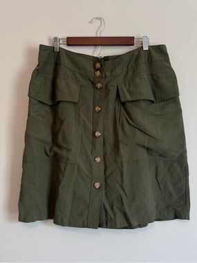 Y2K Button Front Cargo Pocket Skirt Women L Olive Green Chore Gorpcore Utility